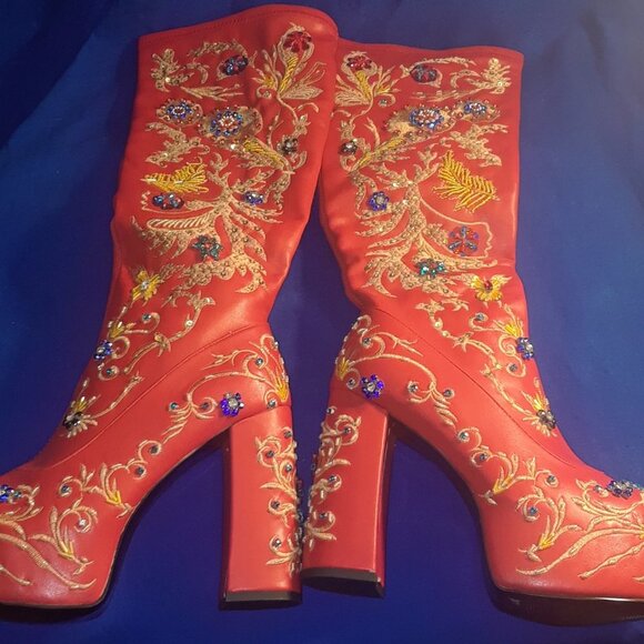 AZALEA WANG ALL ABOUT THE FLASHY HAND BEADED CHUNKY BOOT IN RED( BRAND NEW!!!!! - Picture 9 of 9